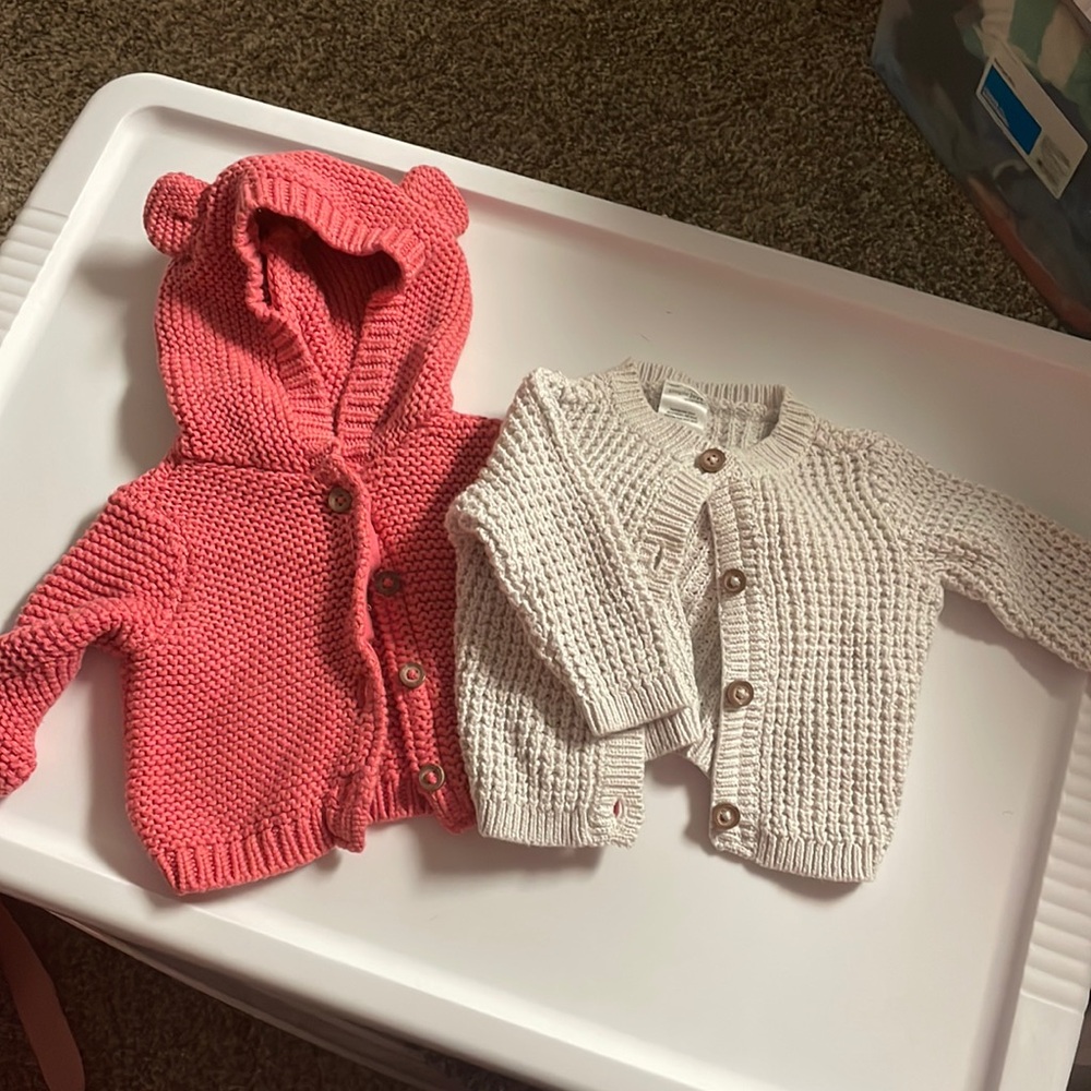EUC Baby girl cardigans- set of 2. Newborn size. Worn once look brand new.